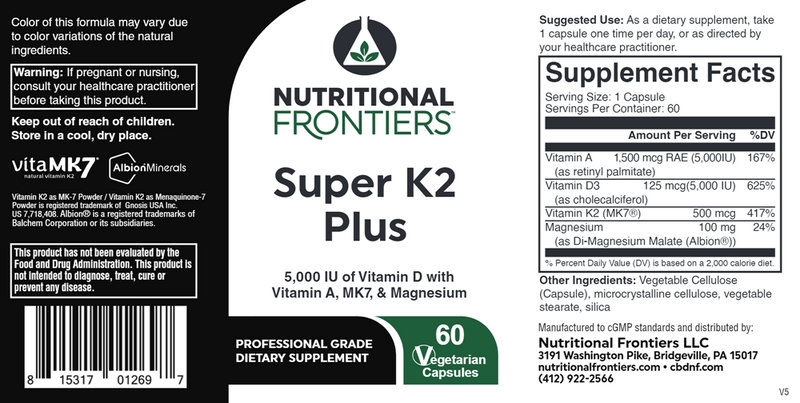 Super K2 Plus Nutritional Frontiers Label