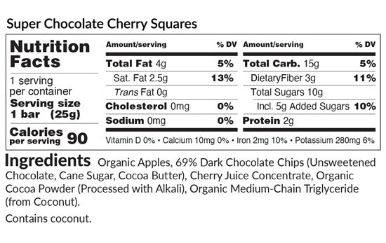 super chocolate cherry squares (equilife) nutrition facts