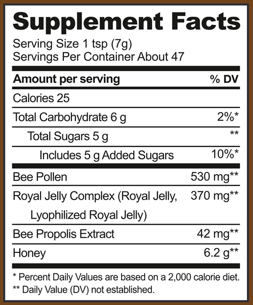 Superfood Honey 11.6oz (Beekeeper's Naturals) Supplement Facts