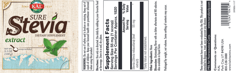 Sure Stevia Extract KAL label