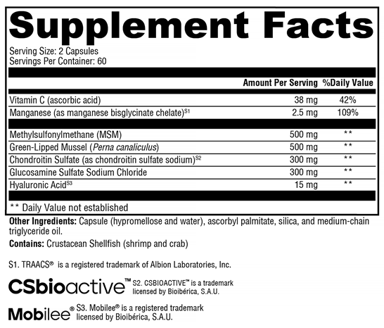 SynovX DJD (Xymogen) Supplement Facts