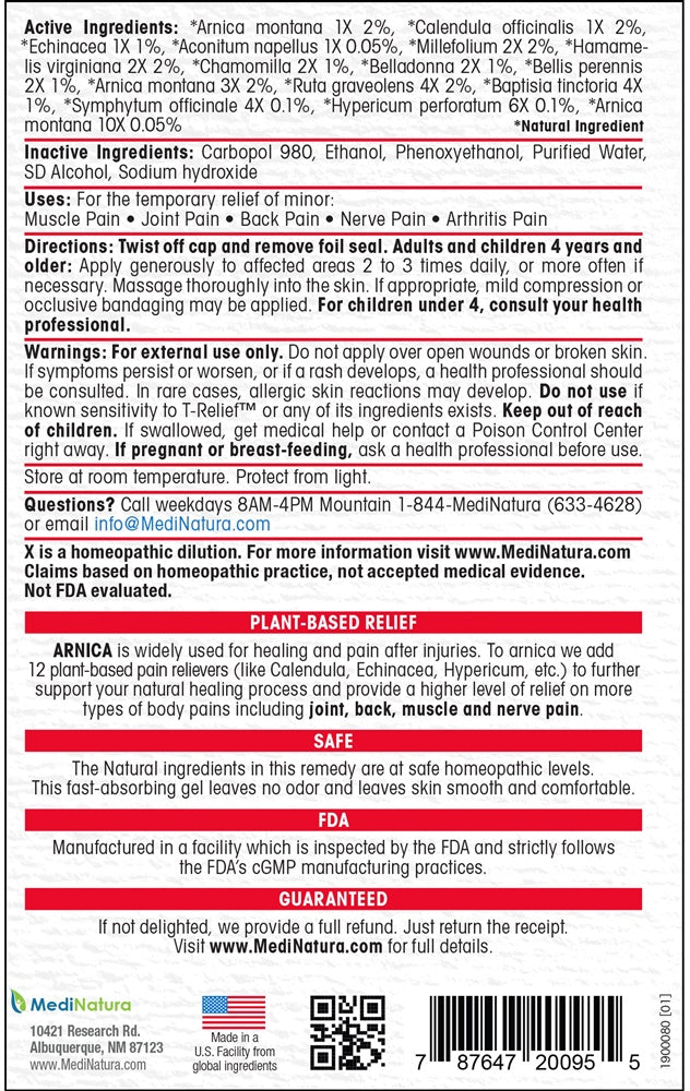 t-relief pain gel medinatura professional drug facts