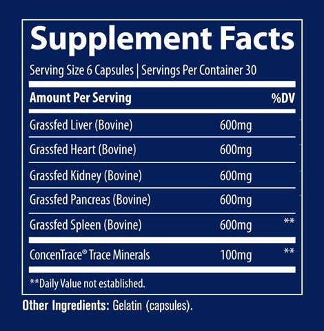 tmancestral beef organs (trace minerals research) supplement facts