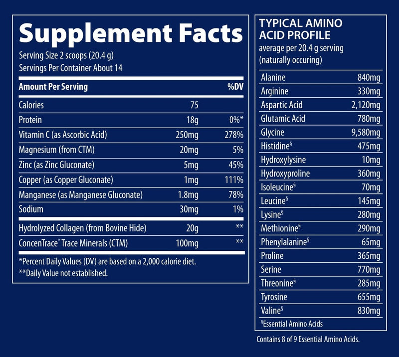 tmancestral collagen peptides powder (trace minerals research) supplement facts