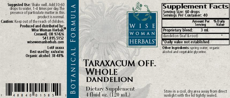 Taraxacum whole dandelion 4oz Wise Woman Herbals products