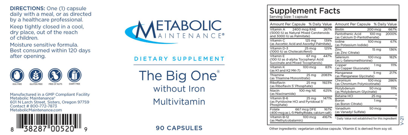 The BIG ONE without Iron (Metabolic Maintenance) label