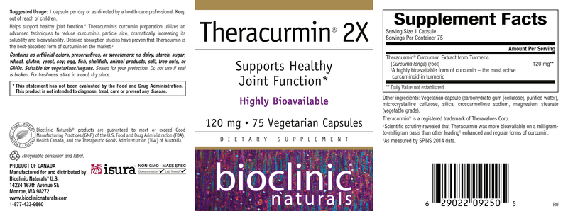 Theracurmin 2X (Bioclinic Naturals) Label