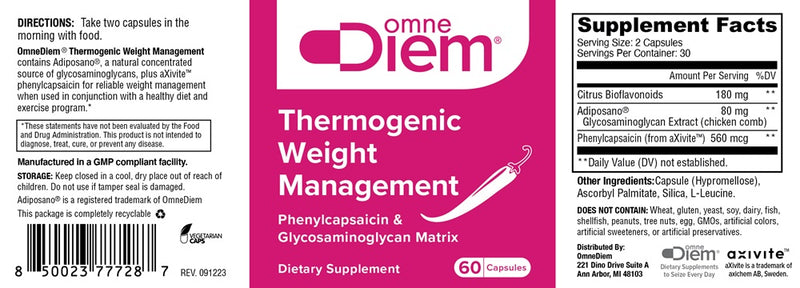 thermogenic weight management diem label