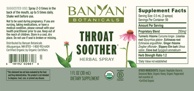 throat soother spray organic banyan botanicals label