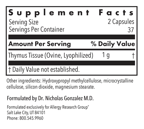 thymus allergy research group supplement facts