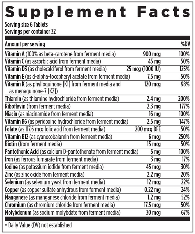 Tiny Tabs Multivitamin (New Chapter) supplement facts