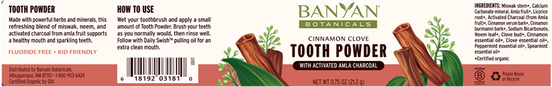 tooth powder cinnamon clove banyan botanicals label