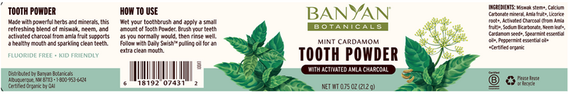 tooth powder mint cardamom banyan botanicals label