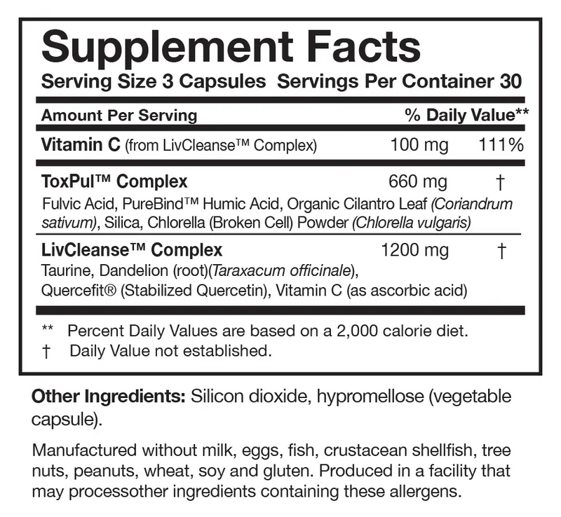 ToxinPul Researched Nutritionals supplement facts