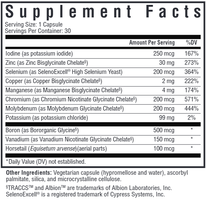 Trace Minerals Complex Seeking Health supplement facts