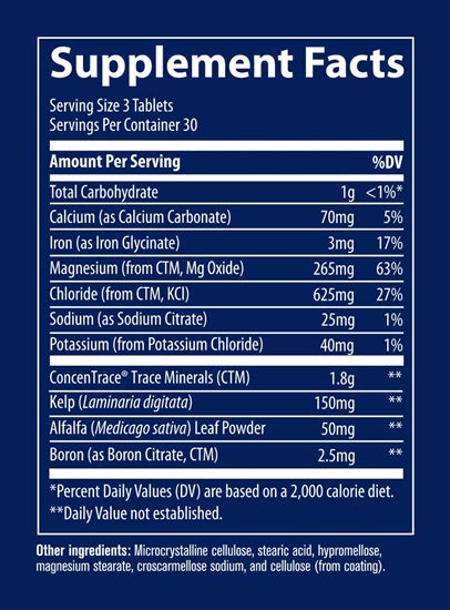 trace mineral tablets (trace minerals research) supplement facts