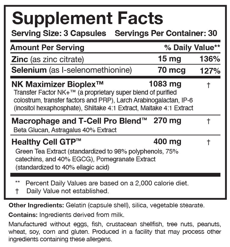 Transfer Factor Multi-Immune Researched Nutritionals supplement facts