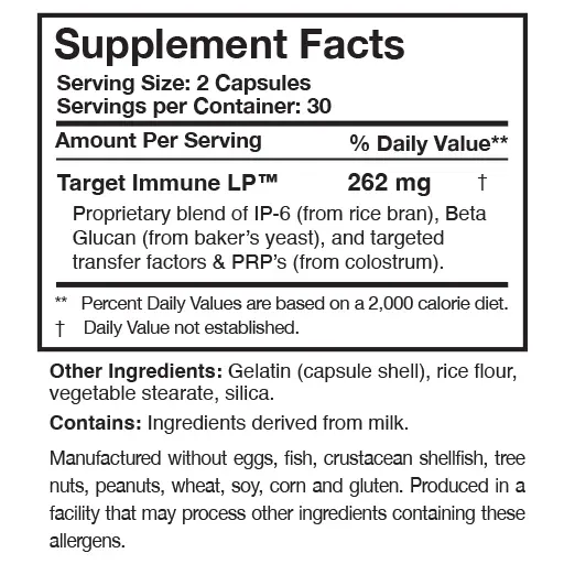 Transfer Factor L-Plus Researched Nutritionals supplement facts