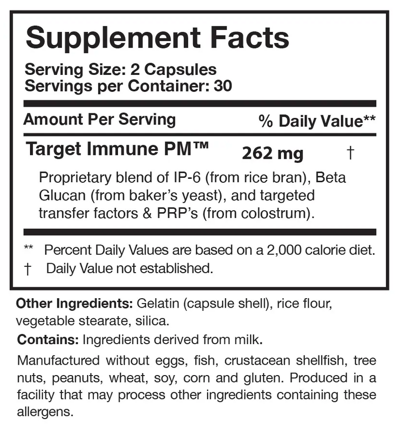 Transfer Factor PlasMyc Researched Nutritionals supplement facts