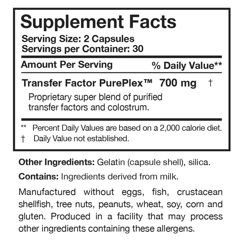 Transfer Factor Sensitive Researched Nutritionals supplement facts