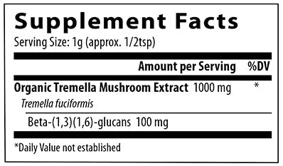 Tremella Mushroom Extract Powder (Real Mushrooms) supplement facts