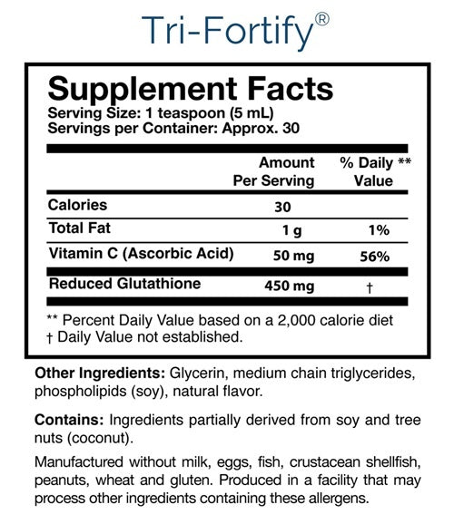 Tri-Fortify Liposomal Glutathione Tube 5 oz Researched Nutritionals supplement facts