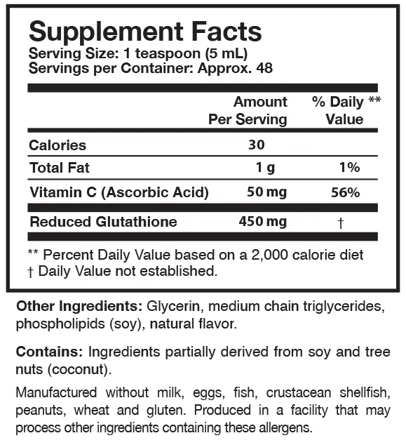 Tri-Fortify Liposomal Glutathione Tube Researched Nutritionals supplement facts