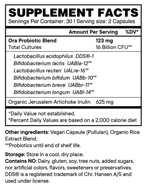 Trust Your Gut: Organic Probiotic & Prebiotic Capsules (Ora Organic) supplement facts