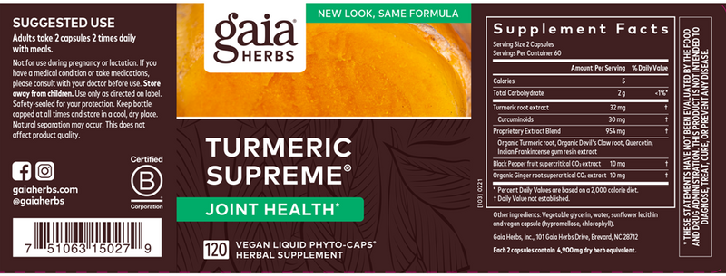 Turmeric Supreme Joint (Gaia Herbs) Label