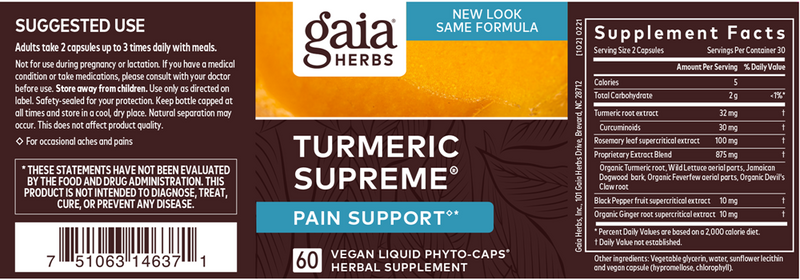 Turmeric Supreme Pain (Gaia Herbs) Label