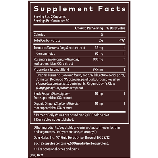 Turmeric Supreme Pain (Gaia Herbs) Supplement Facts