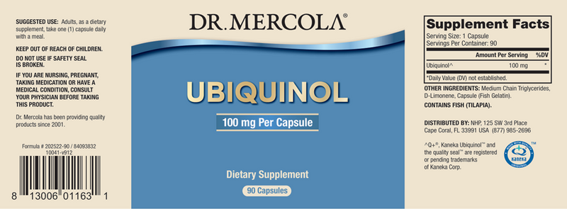 Ubiquinol 100 mg (Dr. Mercola) label