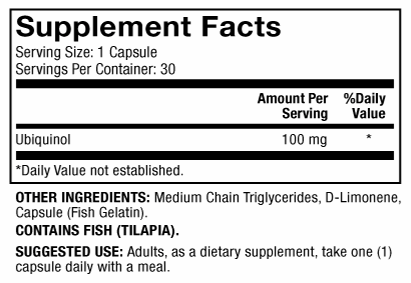 Ubiquinol 100 mg (Dr. Mercola) supplement facts