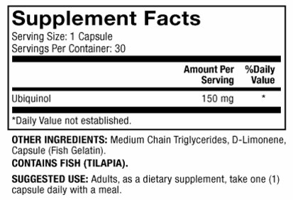 Ubiquinol 150 mg (Dr. Mercola) supplement facts