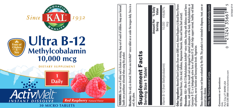 Ultra B-12 Methylcobalamin Raspberry KAL label