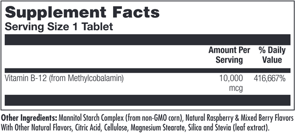 Ultra B-12 Methylcobalamin Raspberry KAL supplement facts