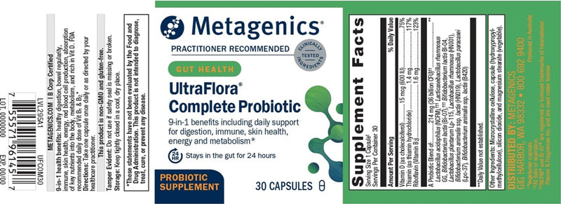 UltraFlora Complete Probiotic (Metagenics) Label