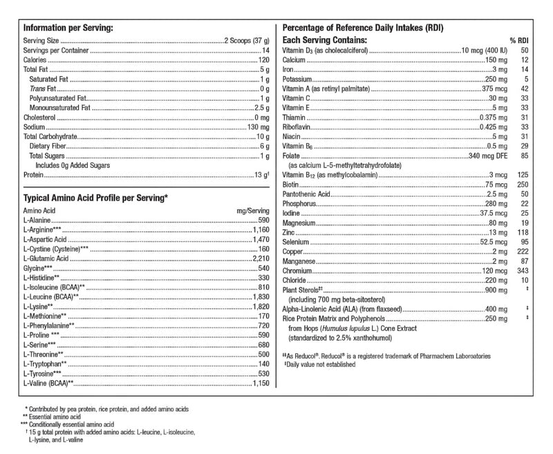 UltraMeal Cardio 360 Pea Vanilla (Metagenics) Nutrition Facts