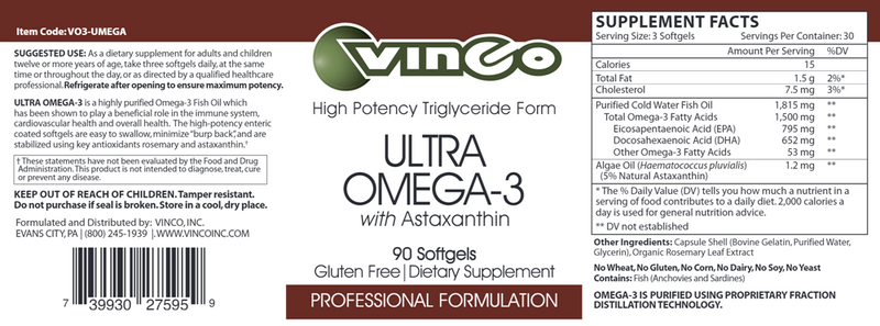 Ultra Omega-3 (Vinco) Label