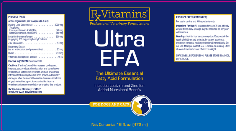 ultra efa for dogs & cats (rx vitamins for pets) label