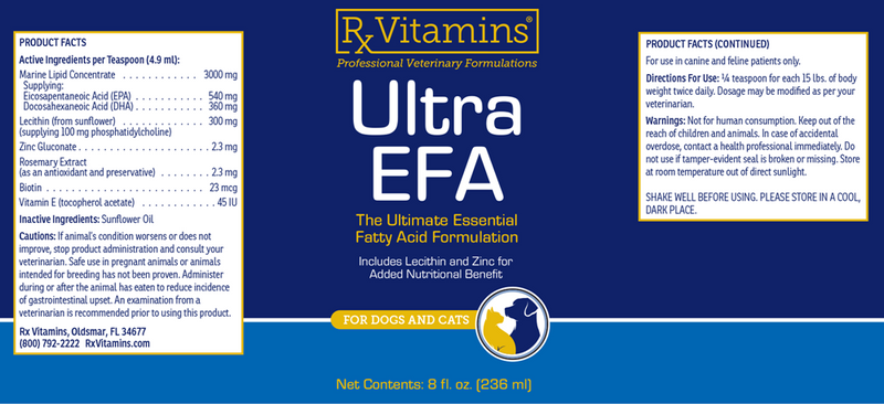 ultra efa for dogs & cats (rx vitamins for pets) label