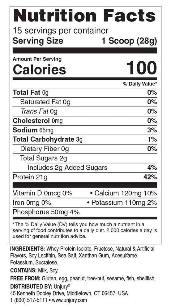 Unjury High Whey Protein Powder - Vanilla (Bariatric Fusion) nutrition facts