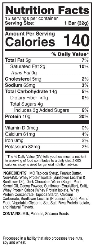 Unjury Protein Bars Chocolate Peanut Butter Bariatric Fusion nutrition facts