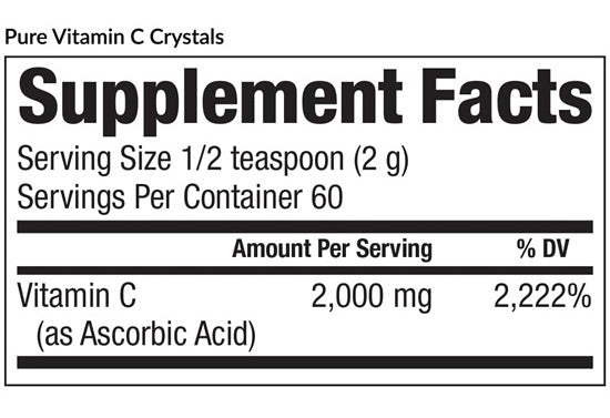 pure vitamin c crystals (equilife) supplement facts