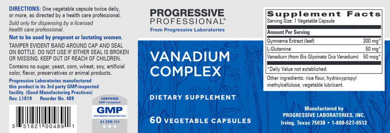 Vanadium Complex (Progressive Labs) Label