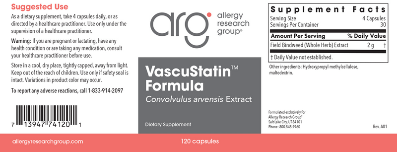 vascustatin formula allergy research group label