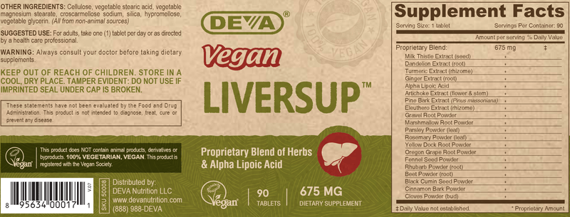 Vegan Liver Support 675mg (Deva Nutrition LLC) Label