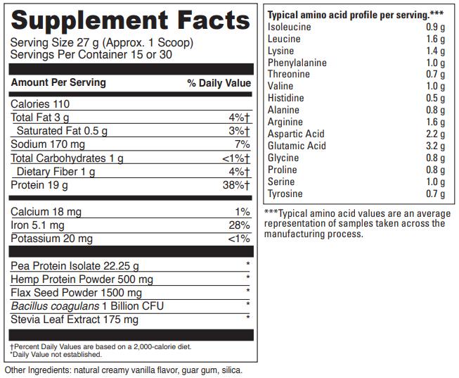 vegan protein davinci labs supplement facts