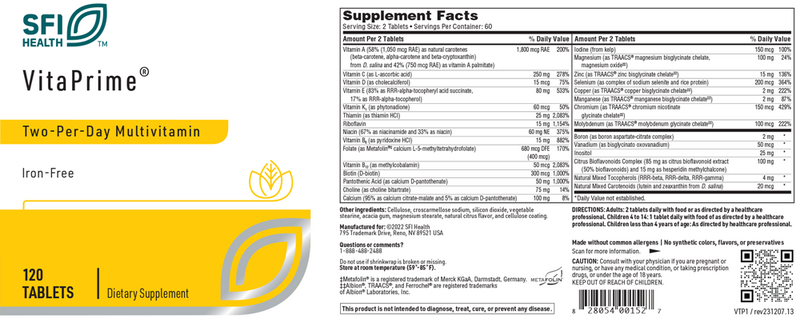 vitaprime tablets sfi health label