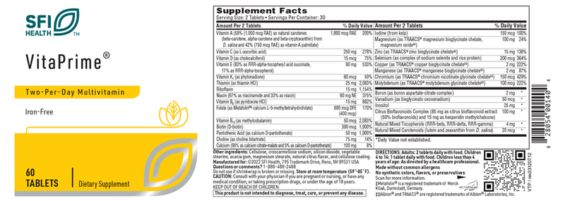 vitaprime tablets sfi health label